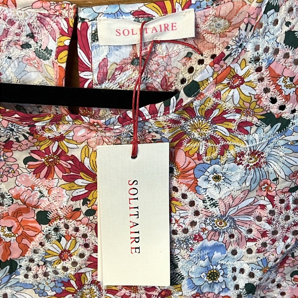 Solitaire Embroidered Eyelet Floral Top Women‎ L Pink Sleeveless Art To Wear NWT - Picture 2 of 12